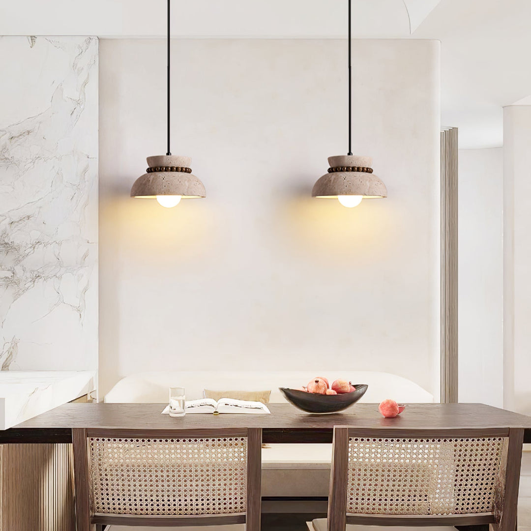 Travertine Wooden Bead Pendant Lamp - Vakkerlight
