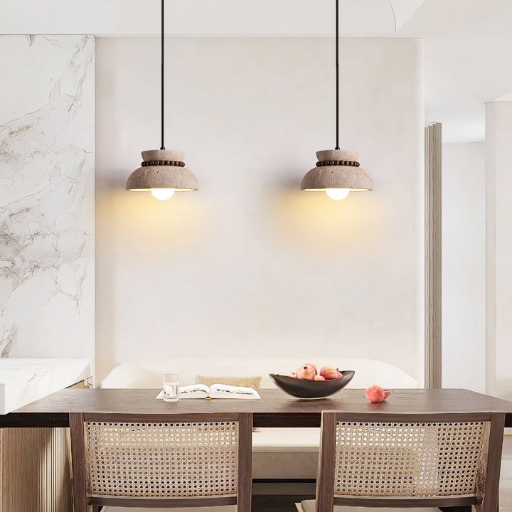 Travertine Wooden Bead Pendant Lamp - Vakkerlight