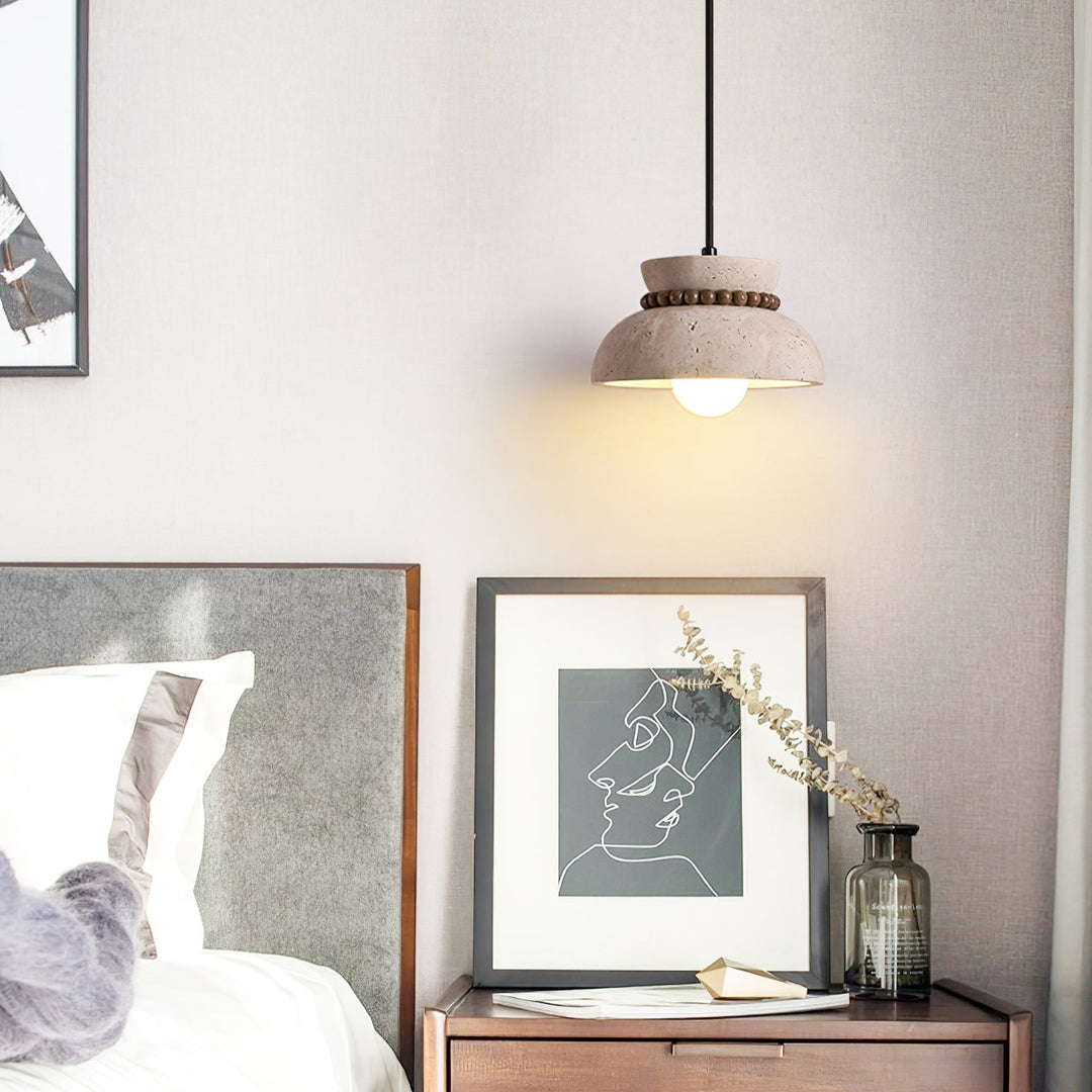 Travertine Wooden Bead Pendant Lamp - Vakkerlight