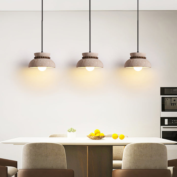 Travertine Wooden Bead Pendant Lamp - Vakkerlight