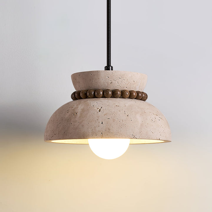Travertine Wooden Bead Pendant Lamp - Vakkerlight