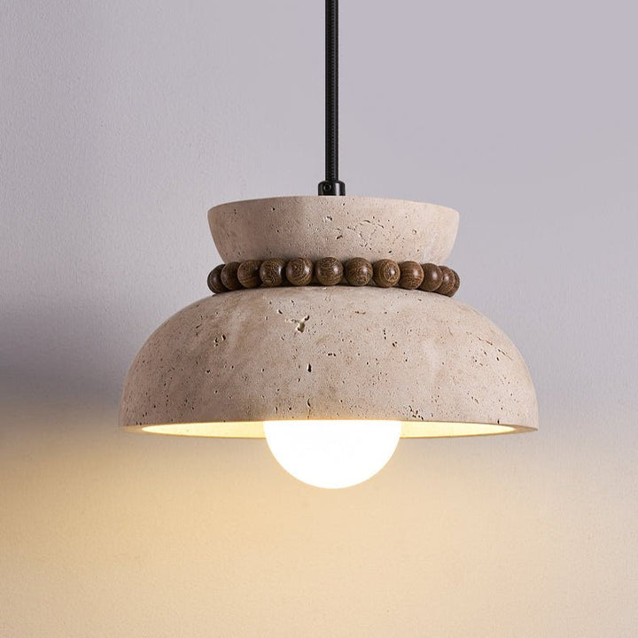 Travertine Wooden Bead Pendant Lamp - Vakkerlight