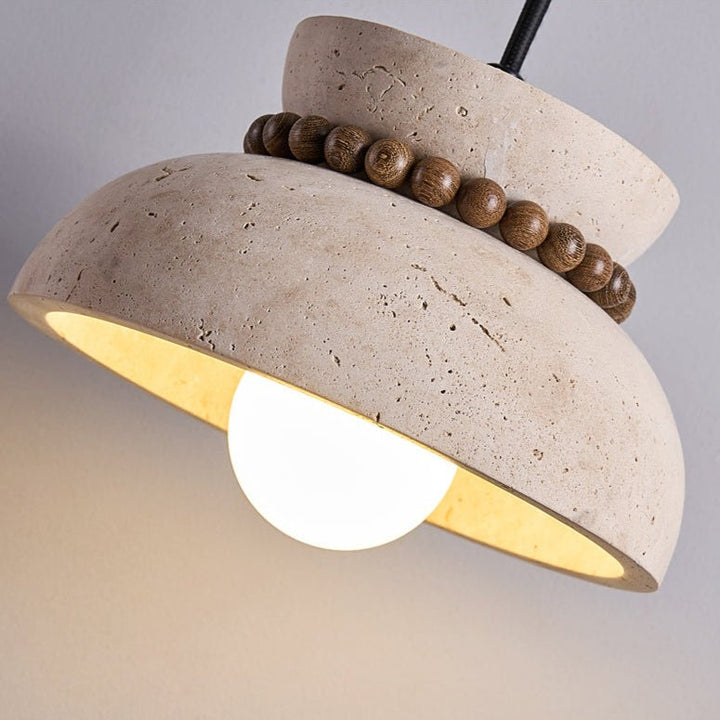 Travertine Wooden Bead Pendant Lamp - Vakkerlight