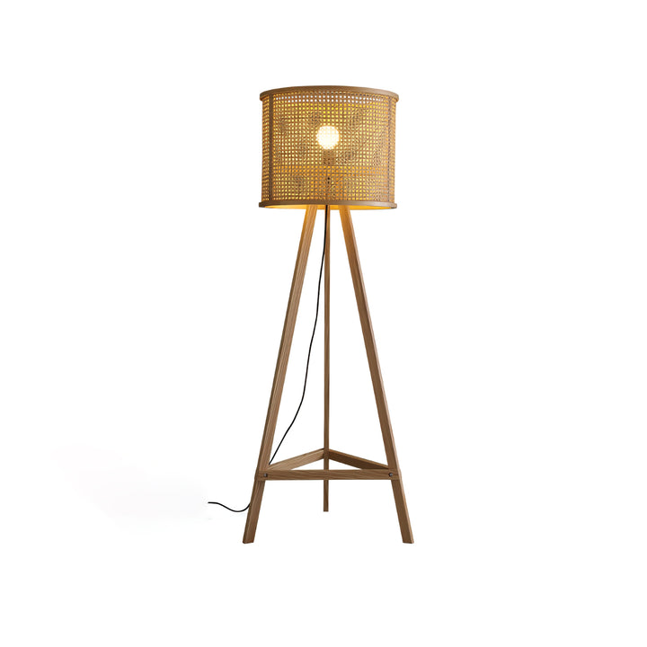 Tripod Wooden Rattan Floor Lamp