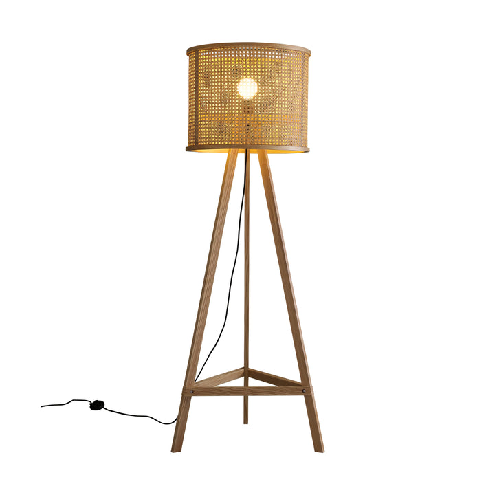 Tripod Wooden Rattan Floor Lamp