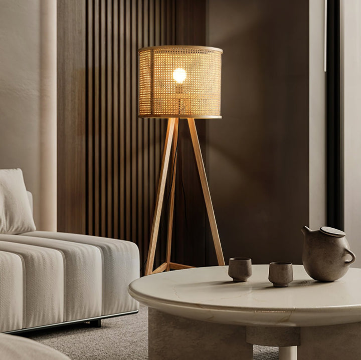 Tripod Wooden Rattan Floor Lamp - Vakkerlight