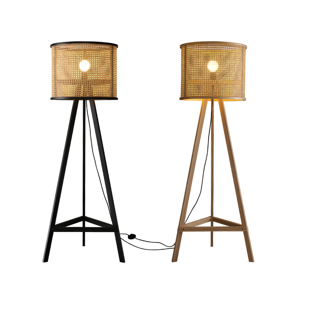 Tripod Wooden Rattan Floor Lamp