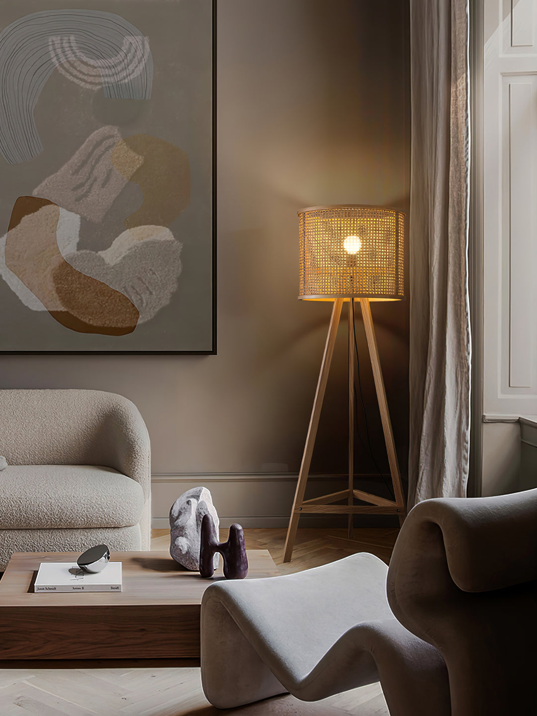 Tripod Wooden Rattan Floor Lamp - Vakkerlight