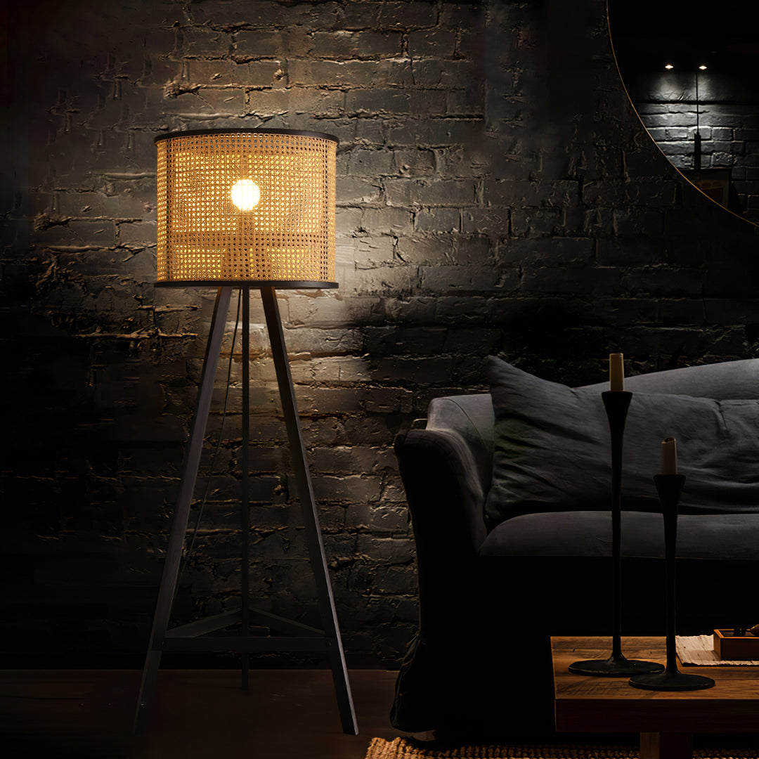 Tripod Wooden Rattan Floor Lamp - Vakkerlight