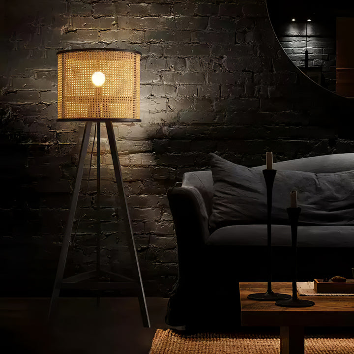 Tripod Wooden Rattan Floor Lamp - Vakkerlight