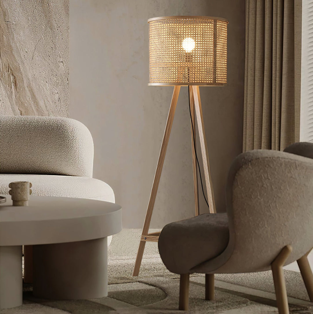 Tripod Wooden Rattan Floor Lamp - Vakkerlight