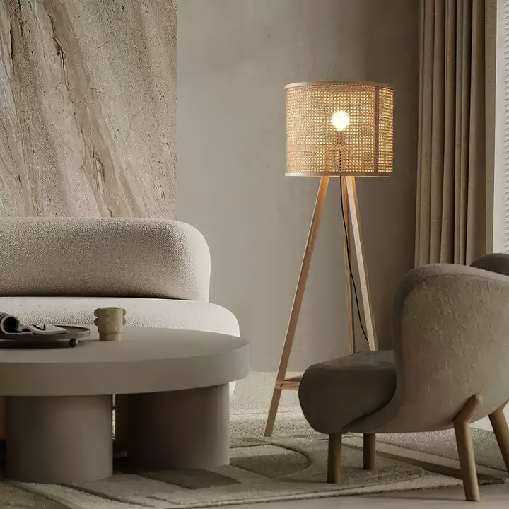 Tripod Wooden Rattan Floor Lamp - Vakkerlight