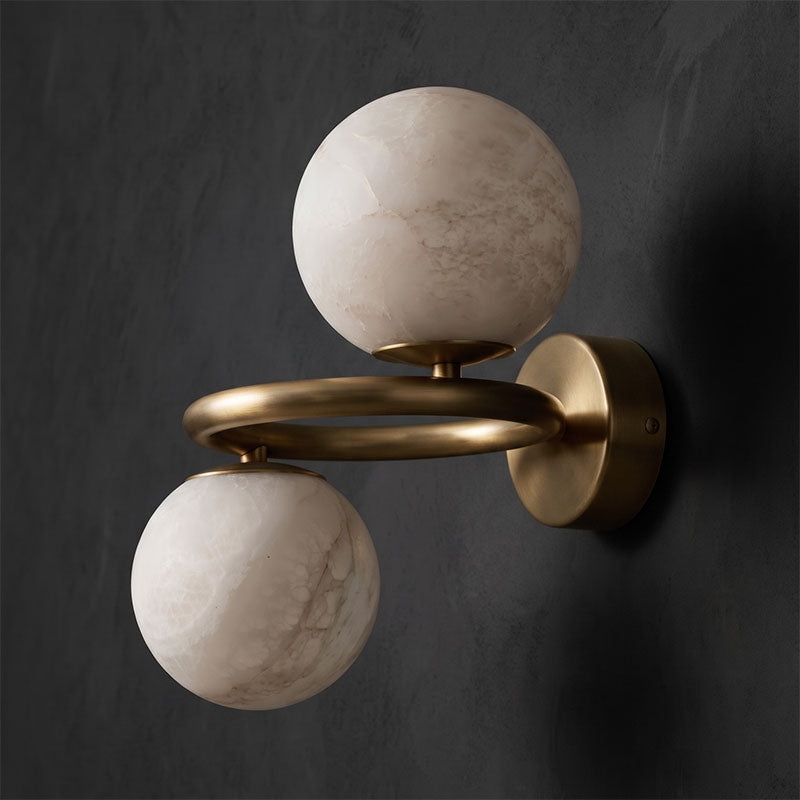 Zweier-Kugel-Alabaster-Wandleuchte