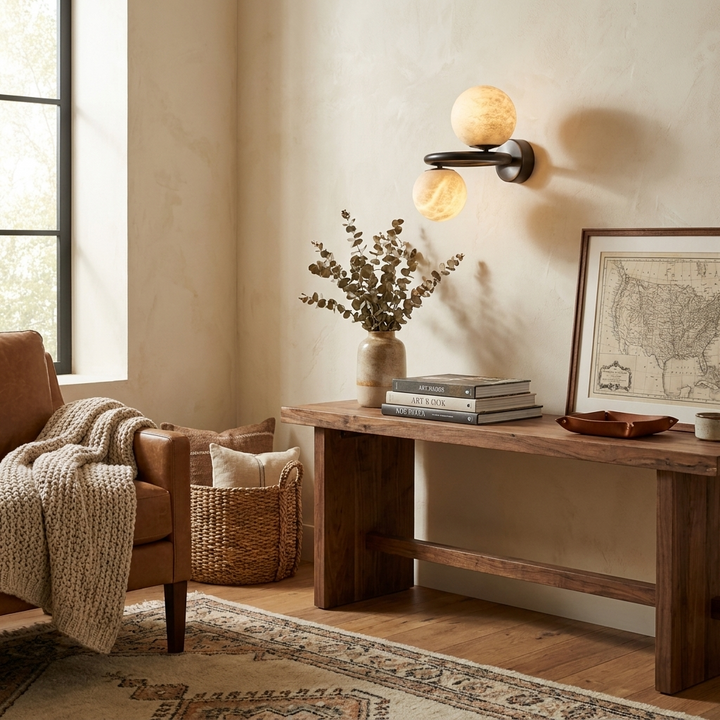 Two Globe Alabaster Wall Sconce