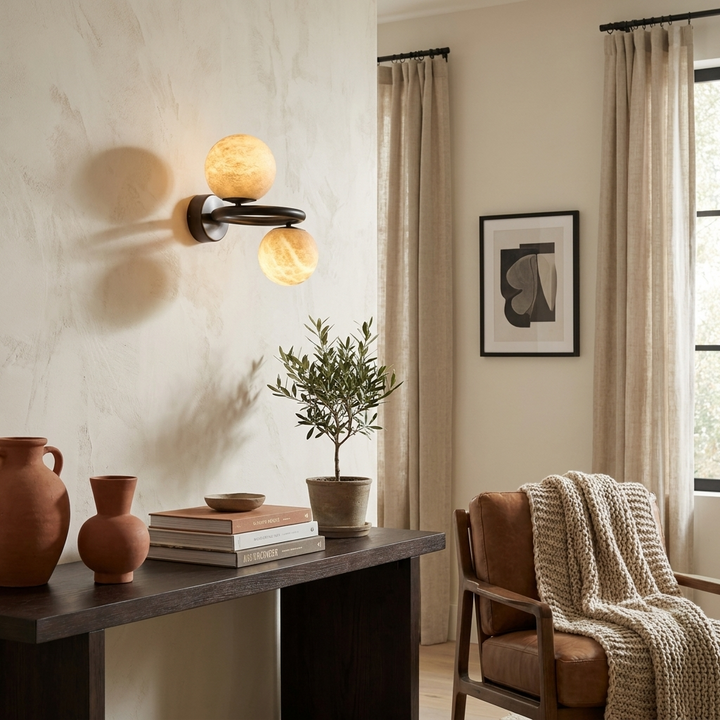 Two Globe Alabaster Wall Sconce