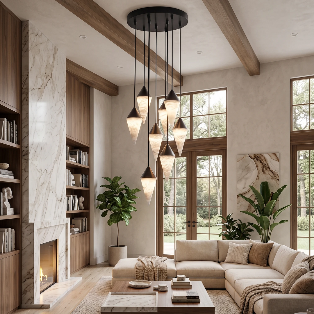 Vertex Faceted Alabaster Drop Chandelier