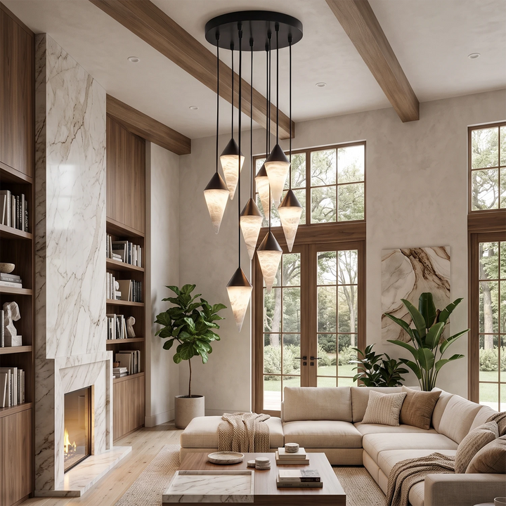 Vertex Faceted Alabaster Drop Chandelier