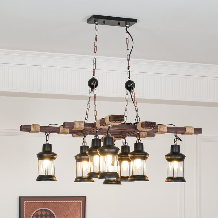 Vintage Wood Glass Chandeliers