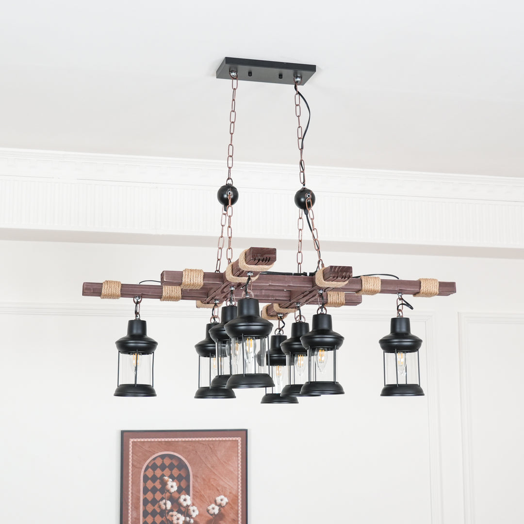 Vintage Wood Glass Chandeliers