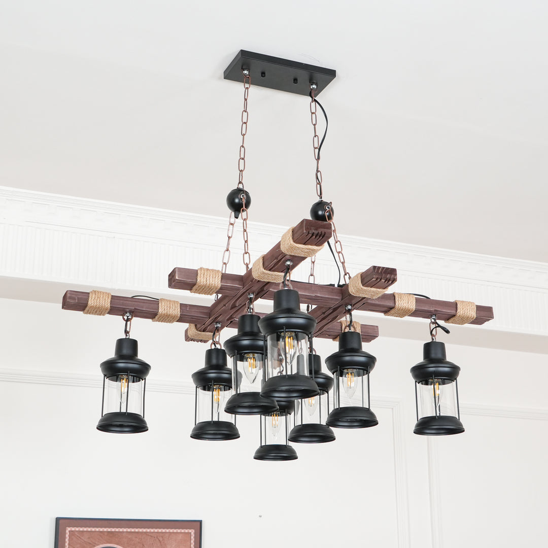 Vintage Wood Glass Chandeliers