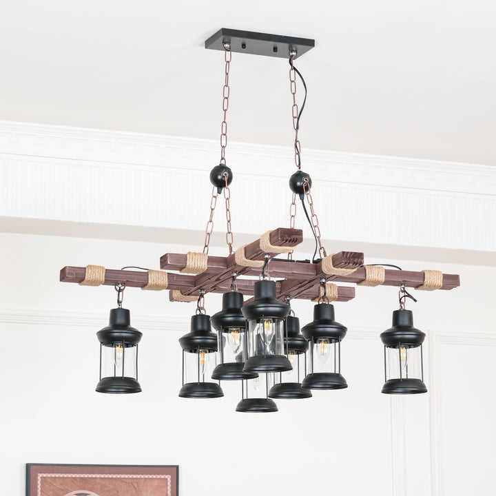 Vintage Wood Glass Chandeliers