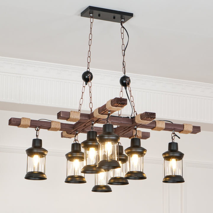 Vintage Wood Glass Chandeliers