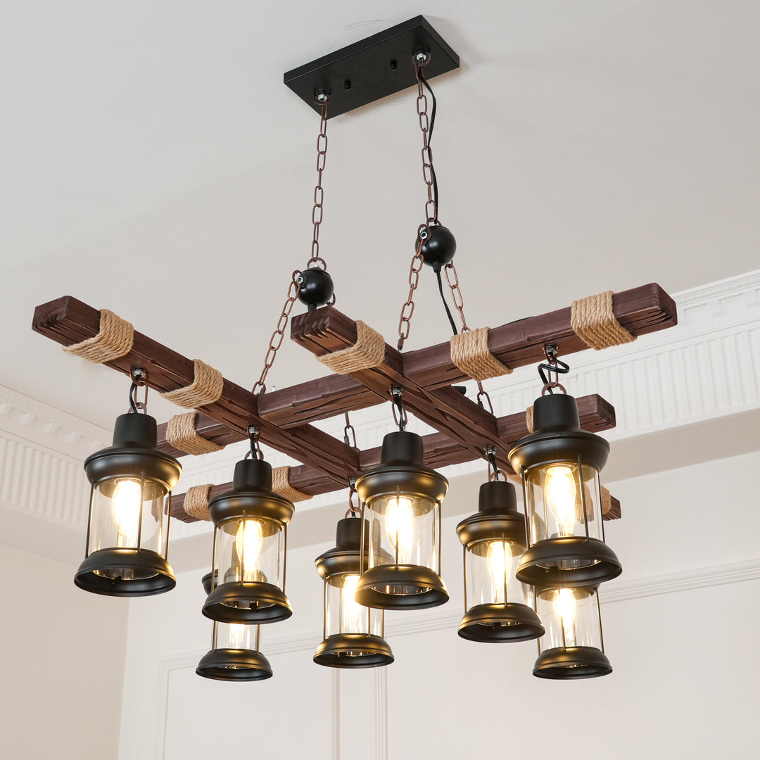 Vintage Wood Glass Chandeliers