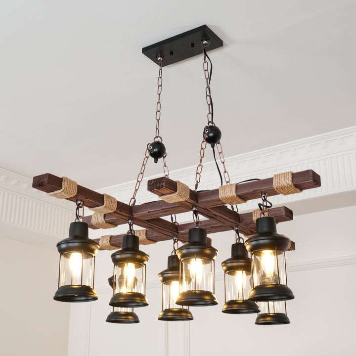 Vintage Wood Glass Chandeliers