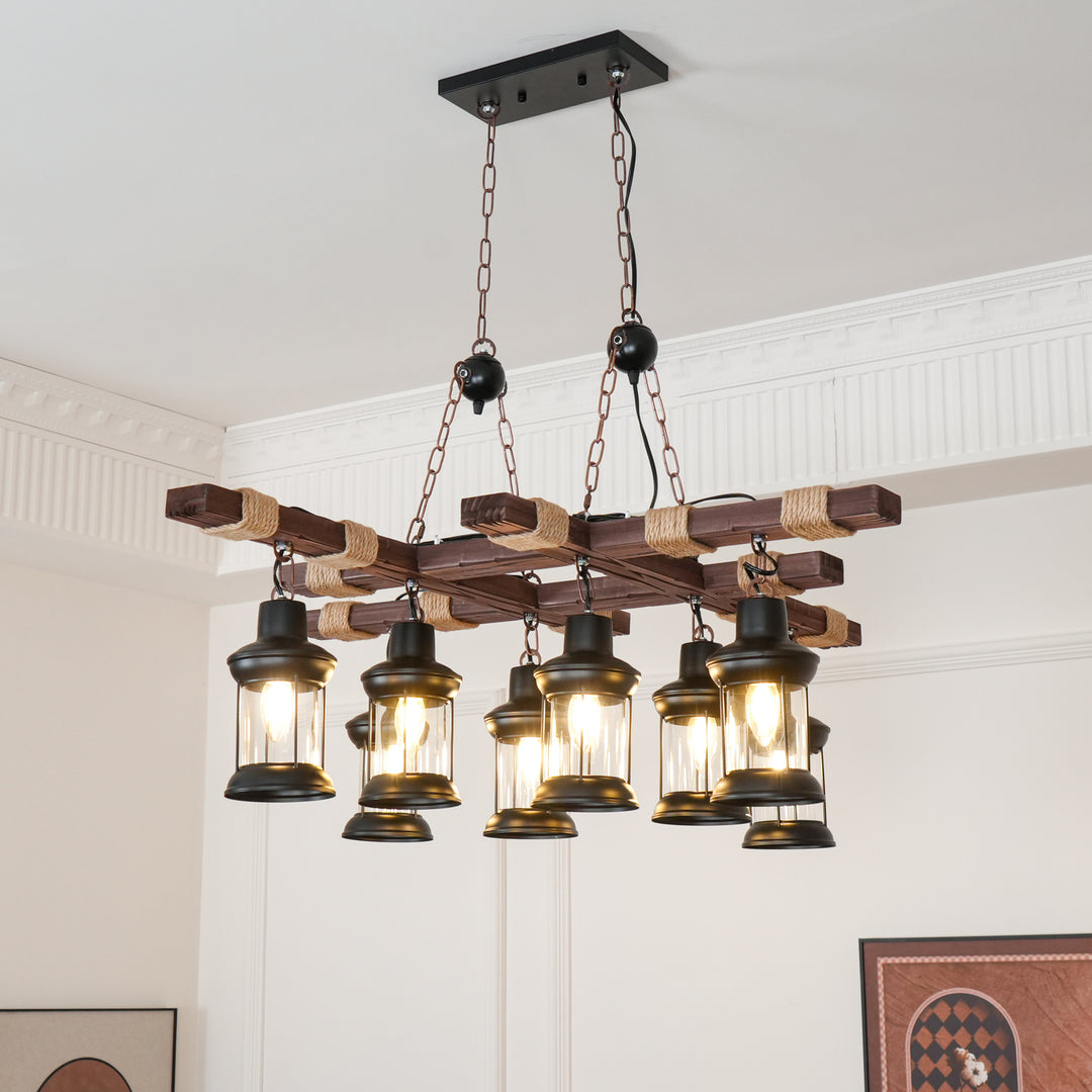 Vintage Wood Glass Chandeliers