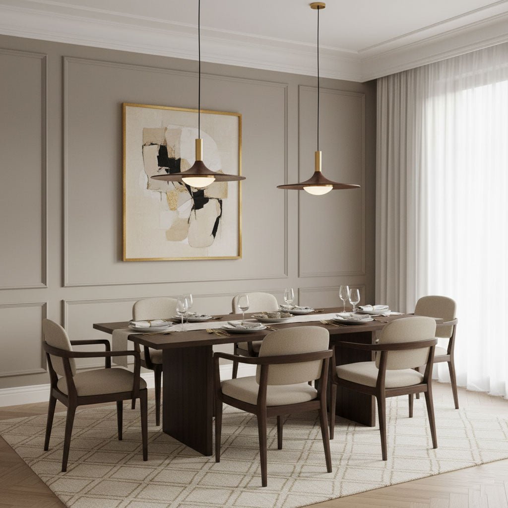 Walnut Wood Dish Pendant Light - Vakkerlight