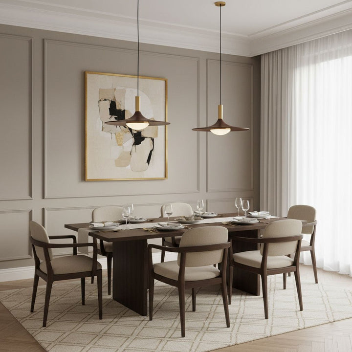 Walnut Wood Dish Pendant Light - Vakkerlight