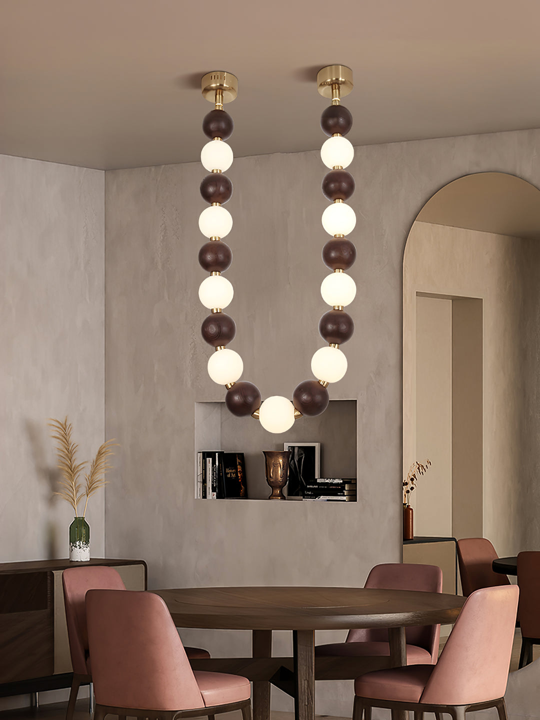 Walnut Bead Necklace Chandelier - Vakkerlight