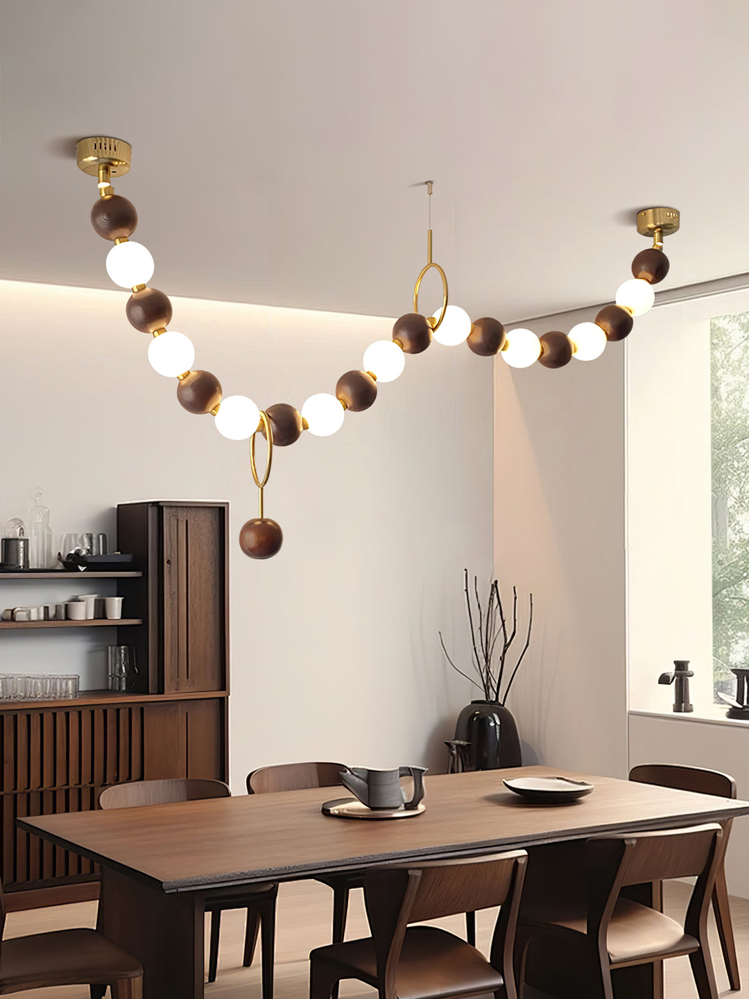 Walnut Bead Necklace Chandelier - Vakkerlight