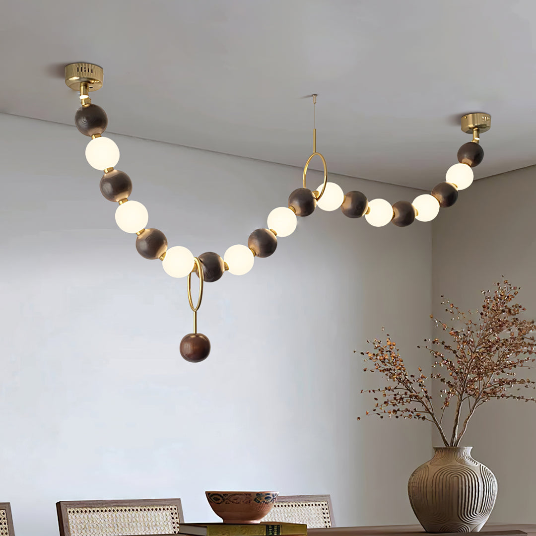 Walnut Bead Necklace Chandelier - Vakkerlight