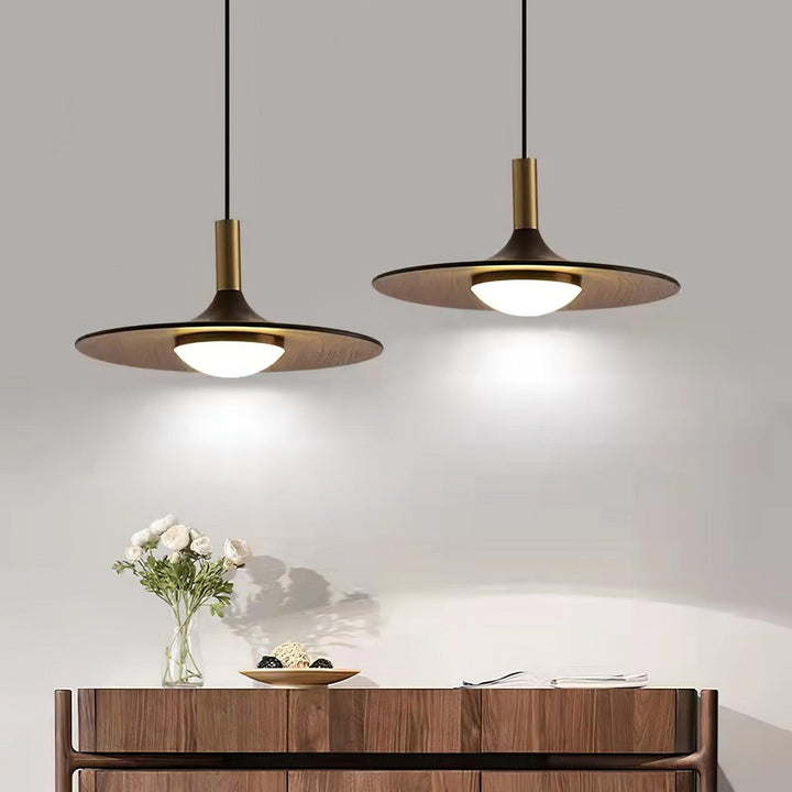 Walnut Wood Dish Pendant Light - Vakkerlight