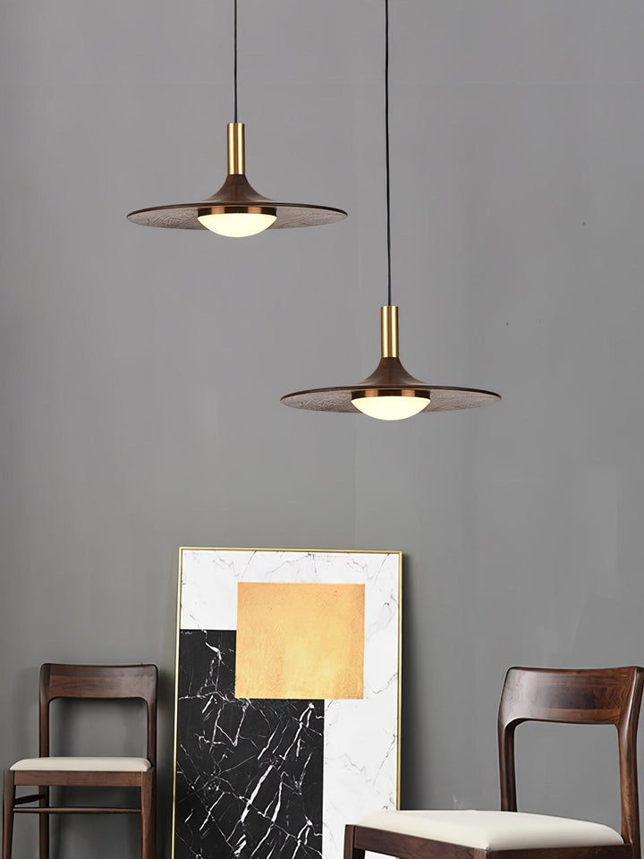 Walnut Wood Dish Pendant Light - Vakkerlight