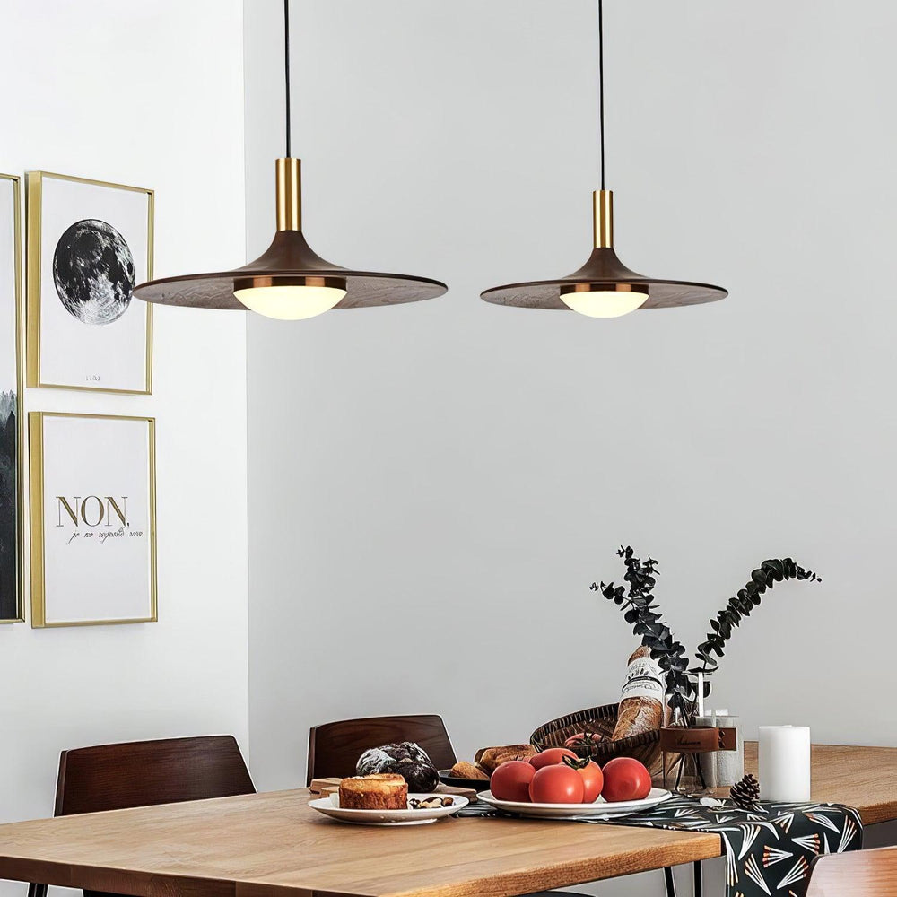 Walnut Wood Dish Pendant Light - Vakkerlight