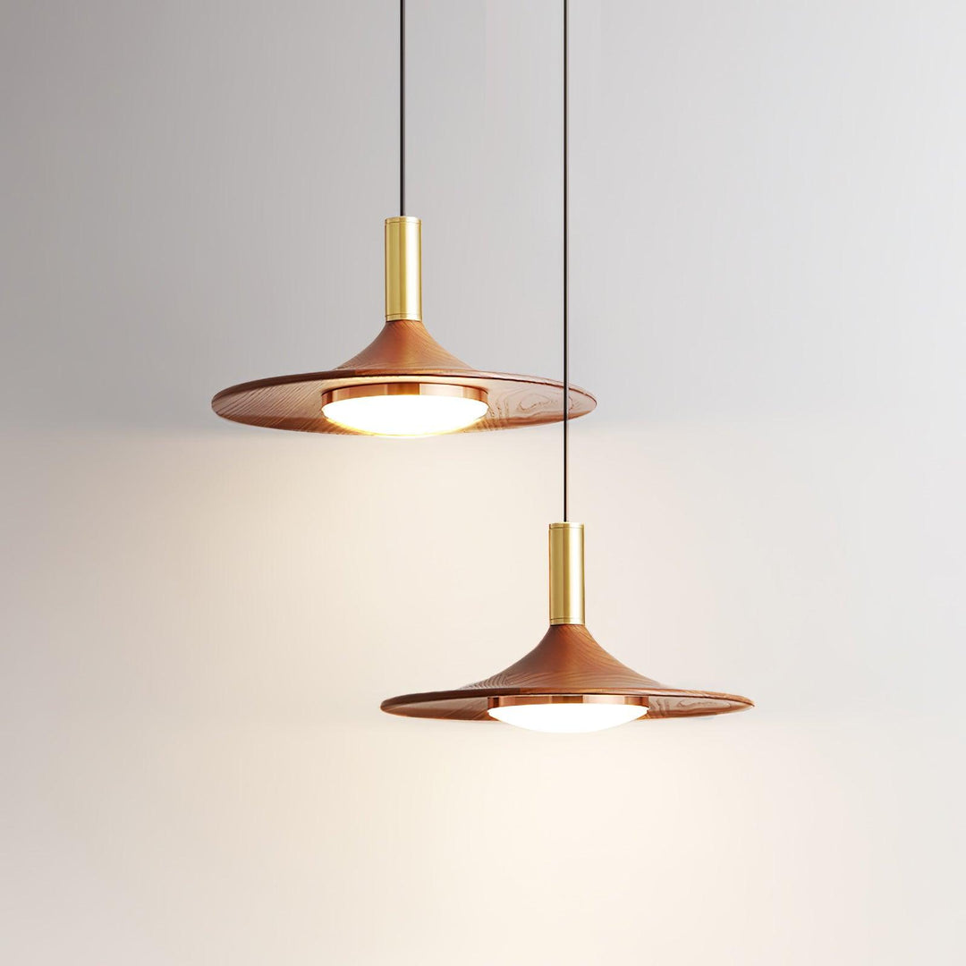 Walnut Wood Dish Pendant Light - Vakkerlight