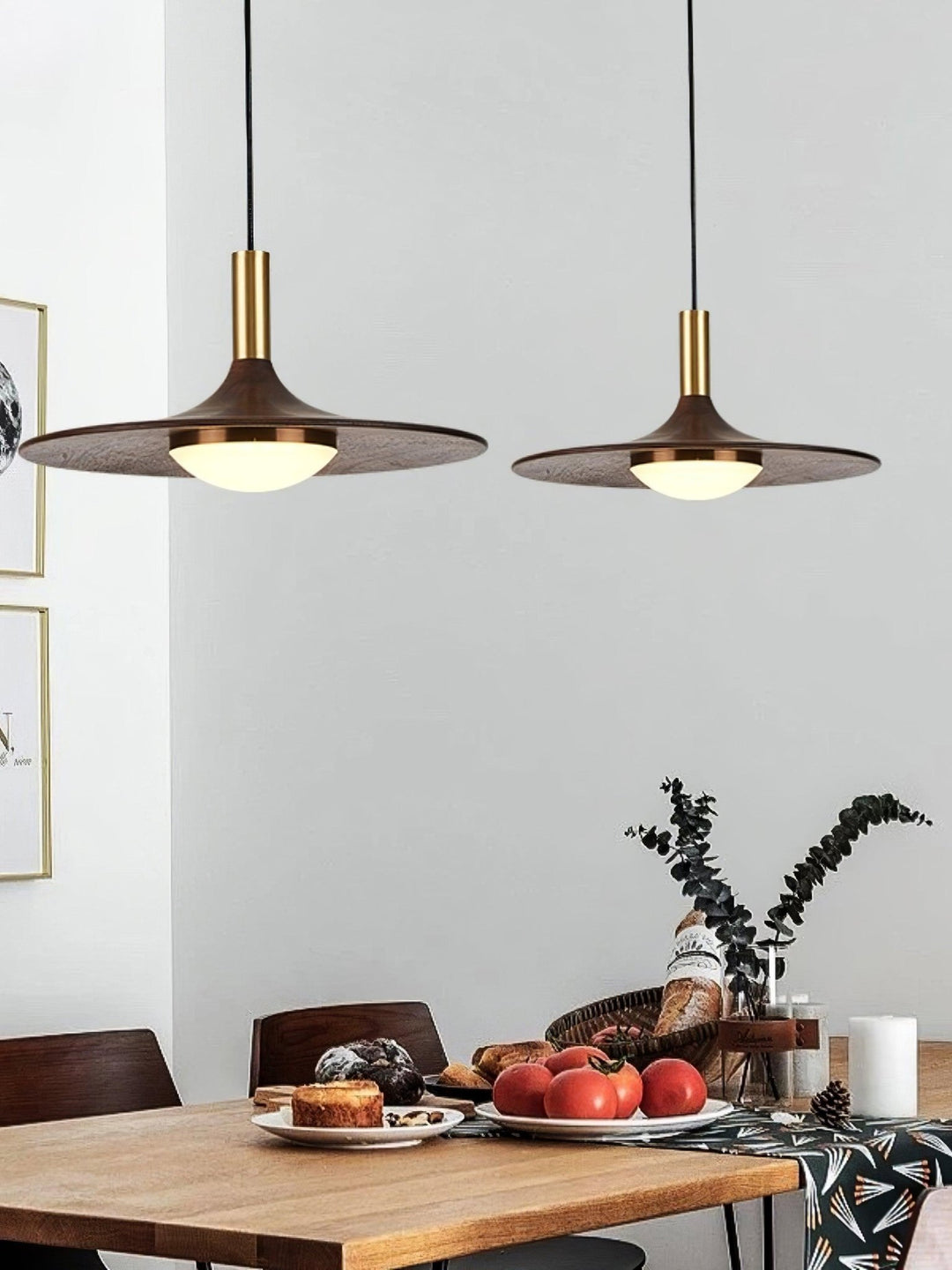 Walnut Wood Dish Pendant Light - Vakkerlight