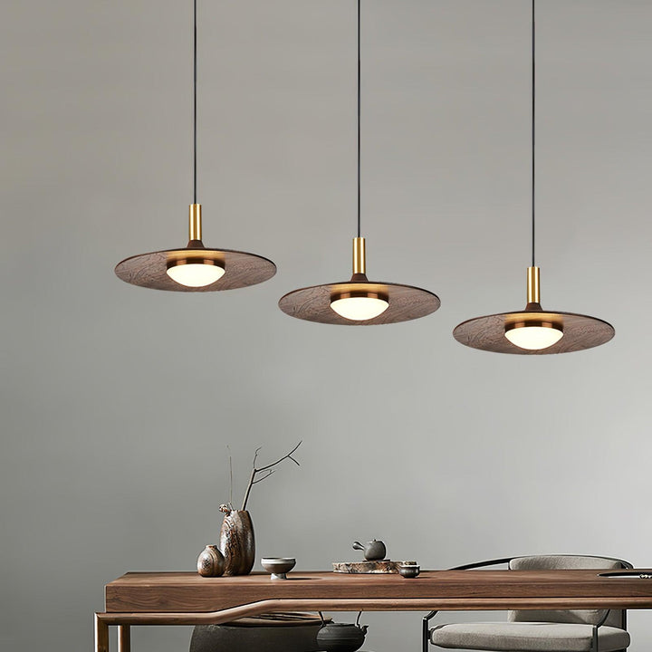 Walnut Wood Dish Pendant Light - Vakkerlight