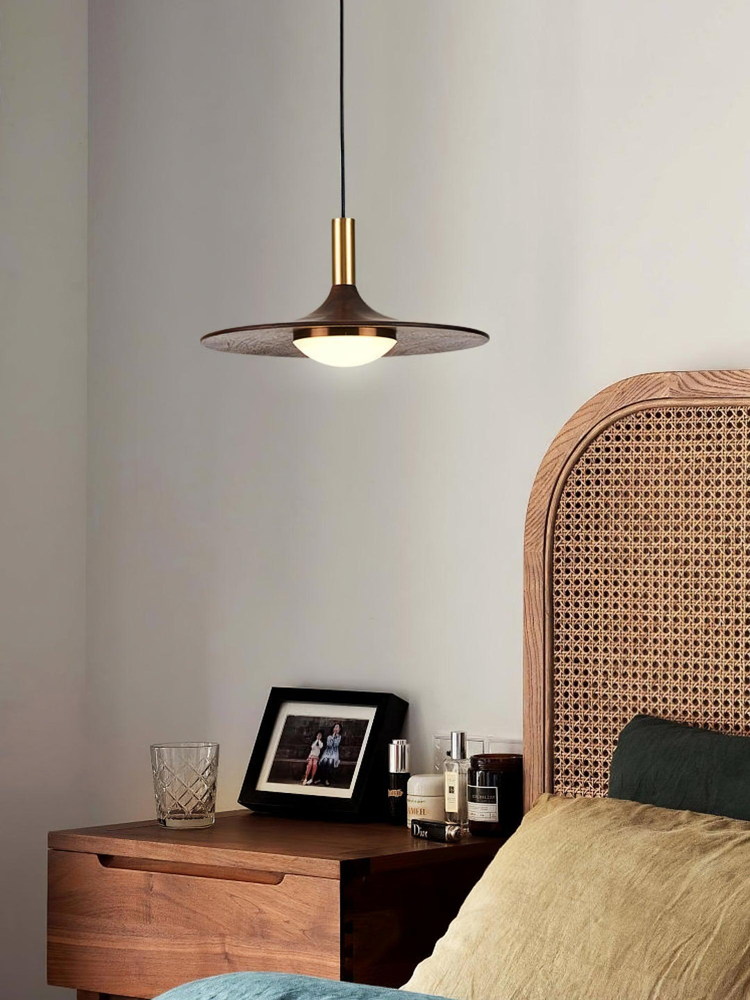 Walnut Wood Dish Pendant Light - Vakkerlight