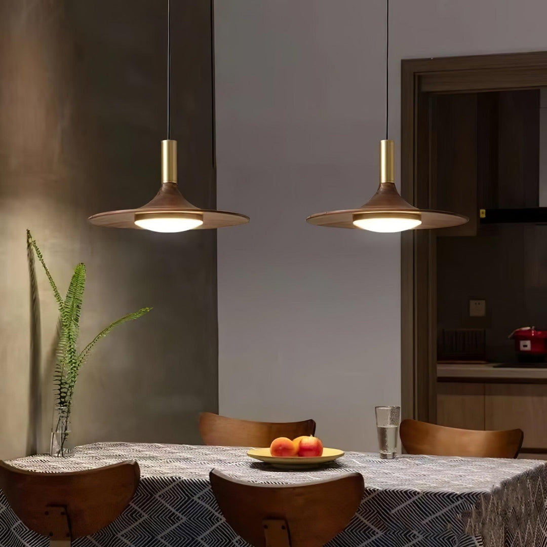 Walnut Wood Dish Pendant Light - Vakkerlight