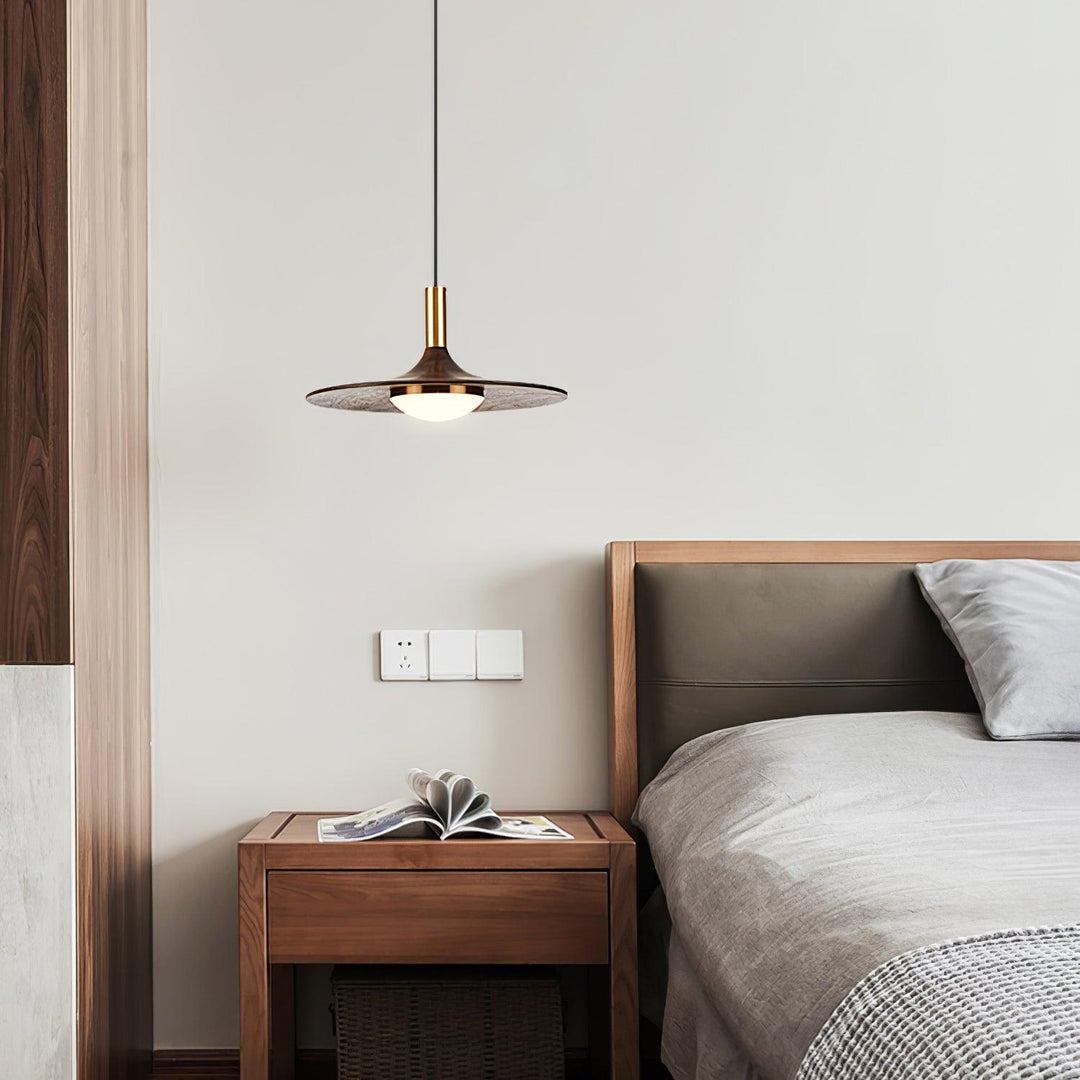 Walnut Wood Dish Pendant Light - Vakkerlight