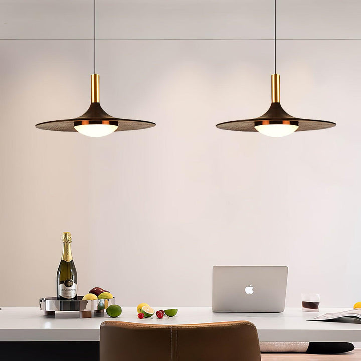 Walnut Wood Dish Pendant Light - Vakkerlight