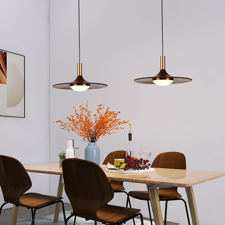 Walnut Wood Dish Pendant Light - Vakkerlight