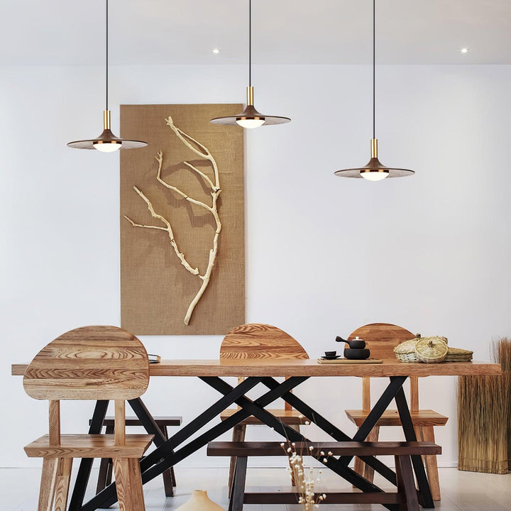 Walnut Wood Dish Pendant Light - Vakkerlight