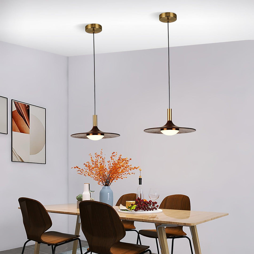 Walnut Wood Dish Pendant Light - Vakkerlight