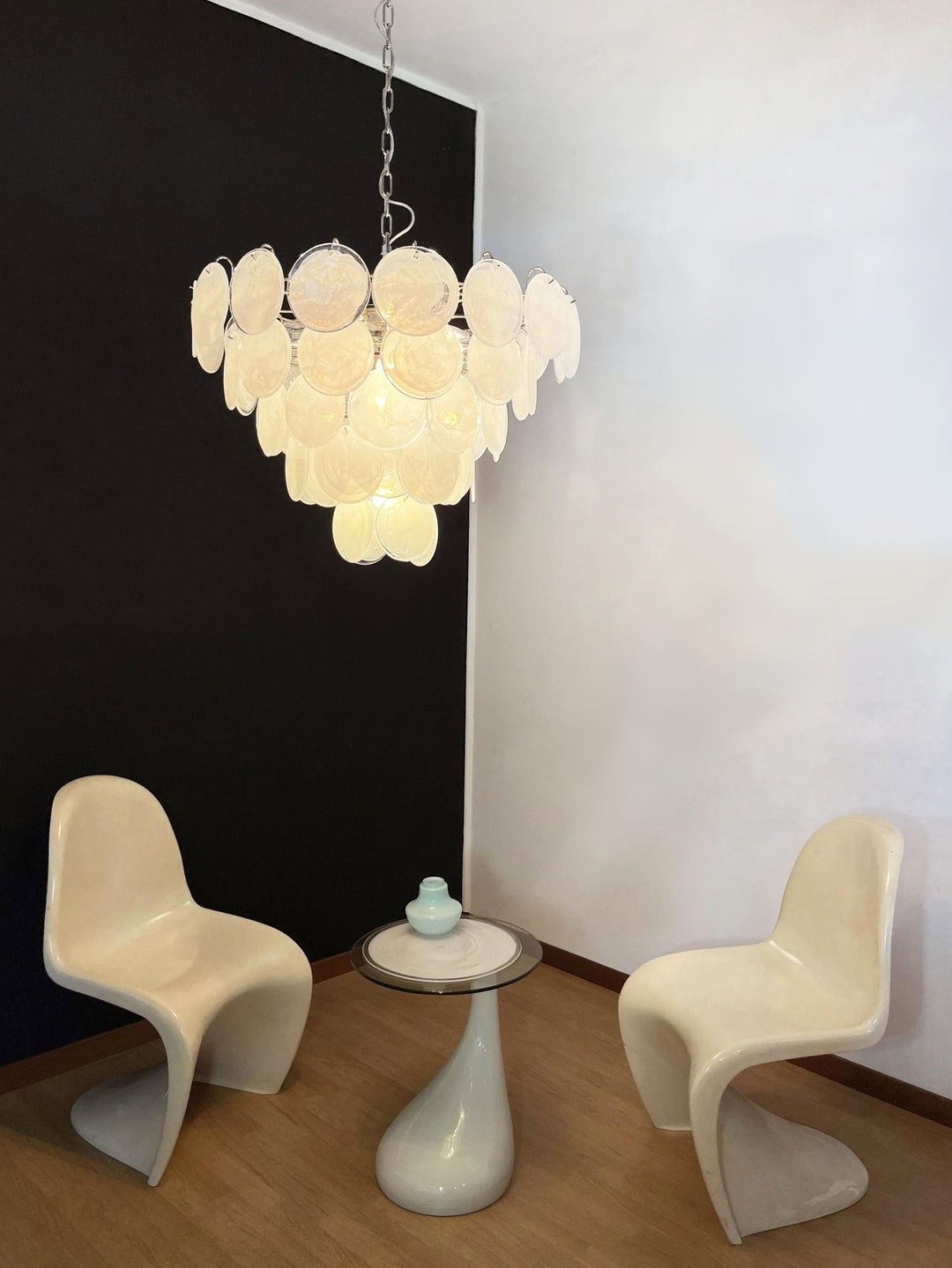 White Murano Disc Chandelier - Vakkerlight