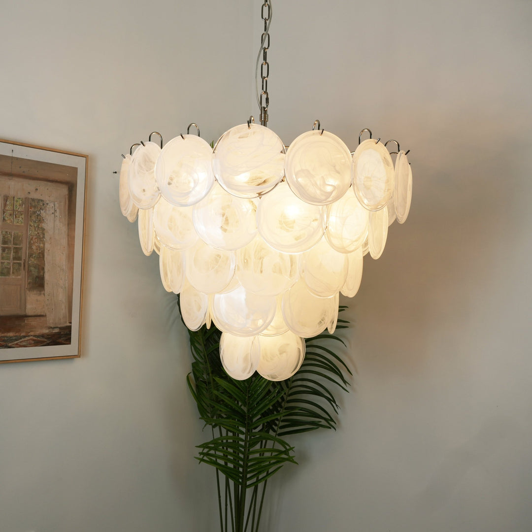 White Murano Disc Chandelier - Vakkerlight