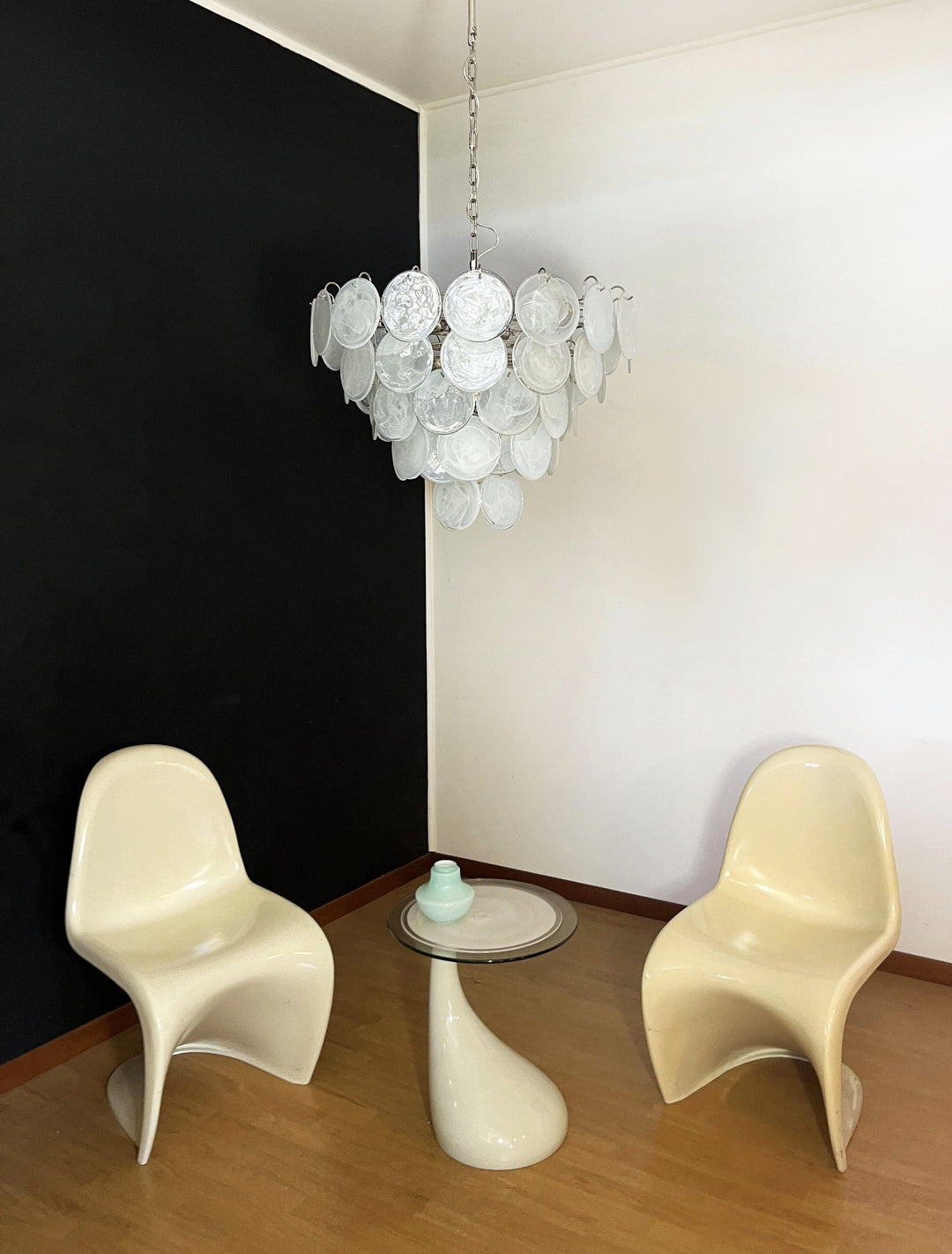 White Murano Disc Chandelier